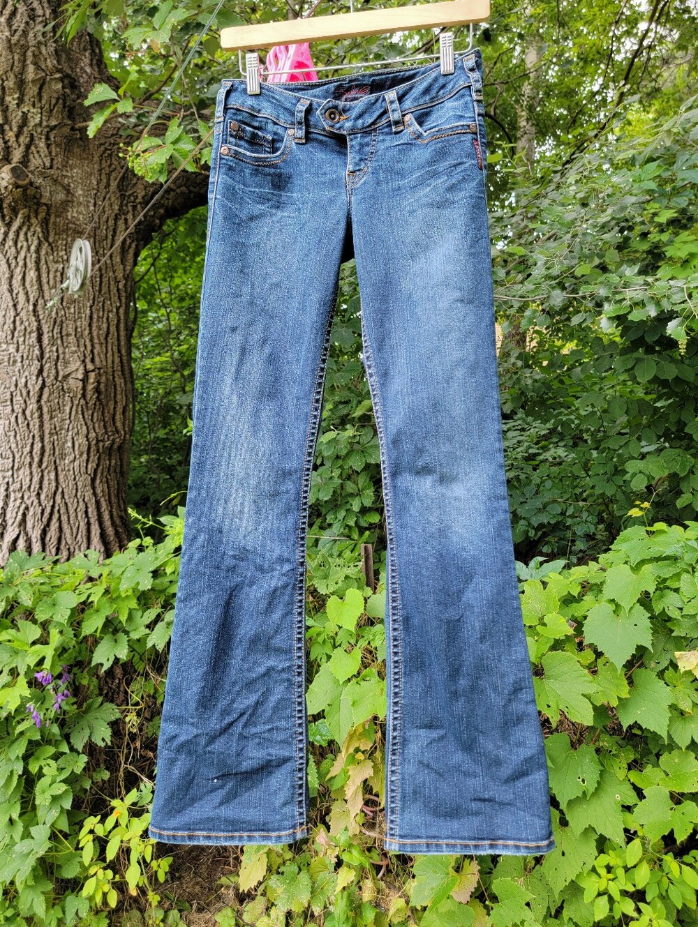 Y2K ULTRA LOW RISE SILVER JEANS SIZE 26/33